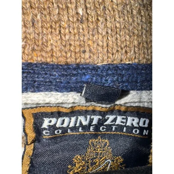 Point Zero Sweater Men L Brown Shawl Collar Knit Button Long Sleeves Pullover - Picture 6 of 10